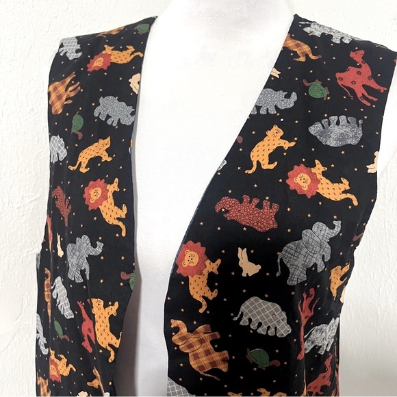 Handmade Noah’s Ark Theme/Zoo Reversible Unisex Open Vest Boho Hipster Vest EUC - Picture 3 of 10